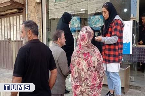 استقرار ایستگاه سلامت و اطلاع رسانی در راستای پویش ملی غربالگری دیابت و فشارخون بالا در شهرک امام حسین شهرستان اسلامشهر 